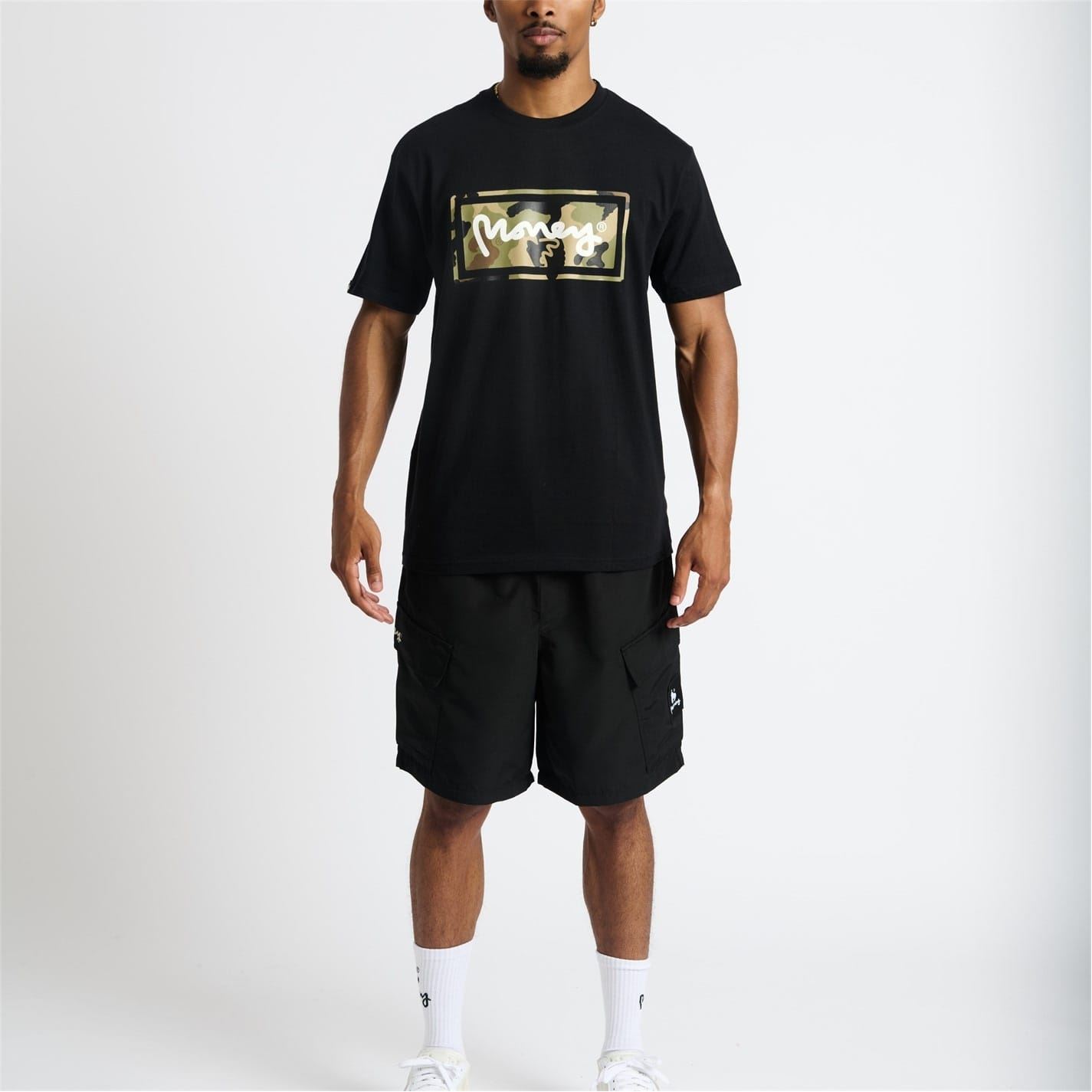 Money Mens Camo Box T-Shirts in Black/White/Gry - Sma