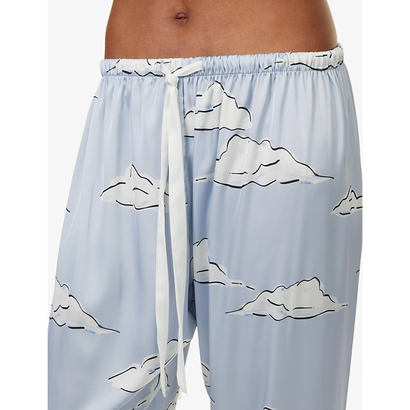 Womens Lilac Cloud Cloud-print Relaxed-fit Stretch-satin Pyjamas 