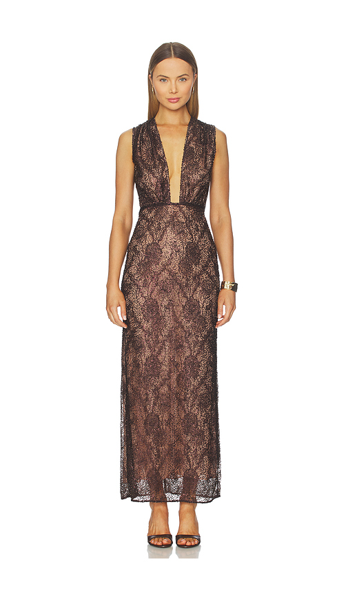AKNVAS Leo Beaded Gown in Chocolate - Brown. 8 also