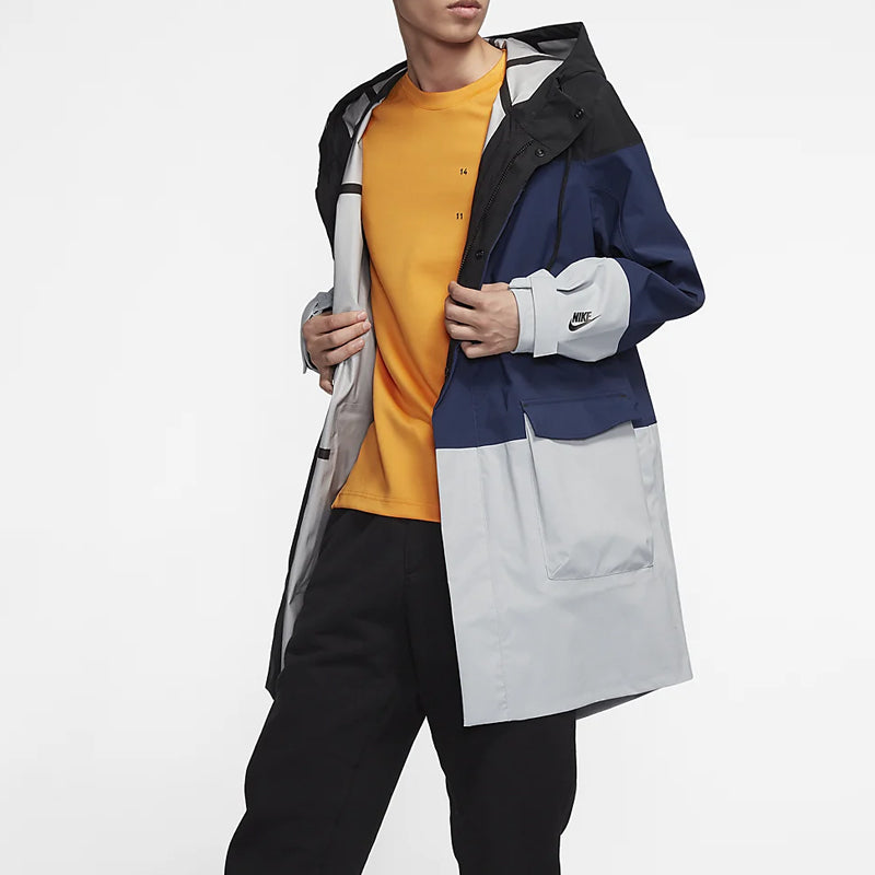 Men's Lab Colorblock Sports Hooded Windbreaker Jacket Multicolor 'Black Navy Grey'