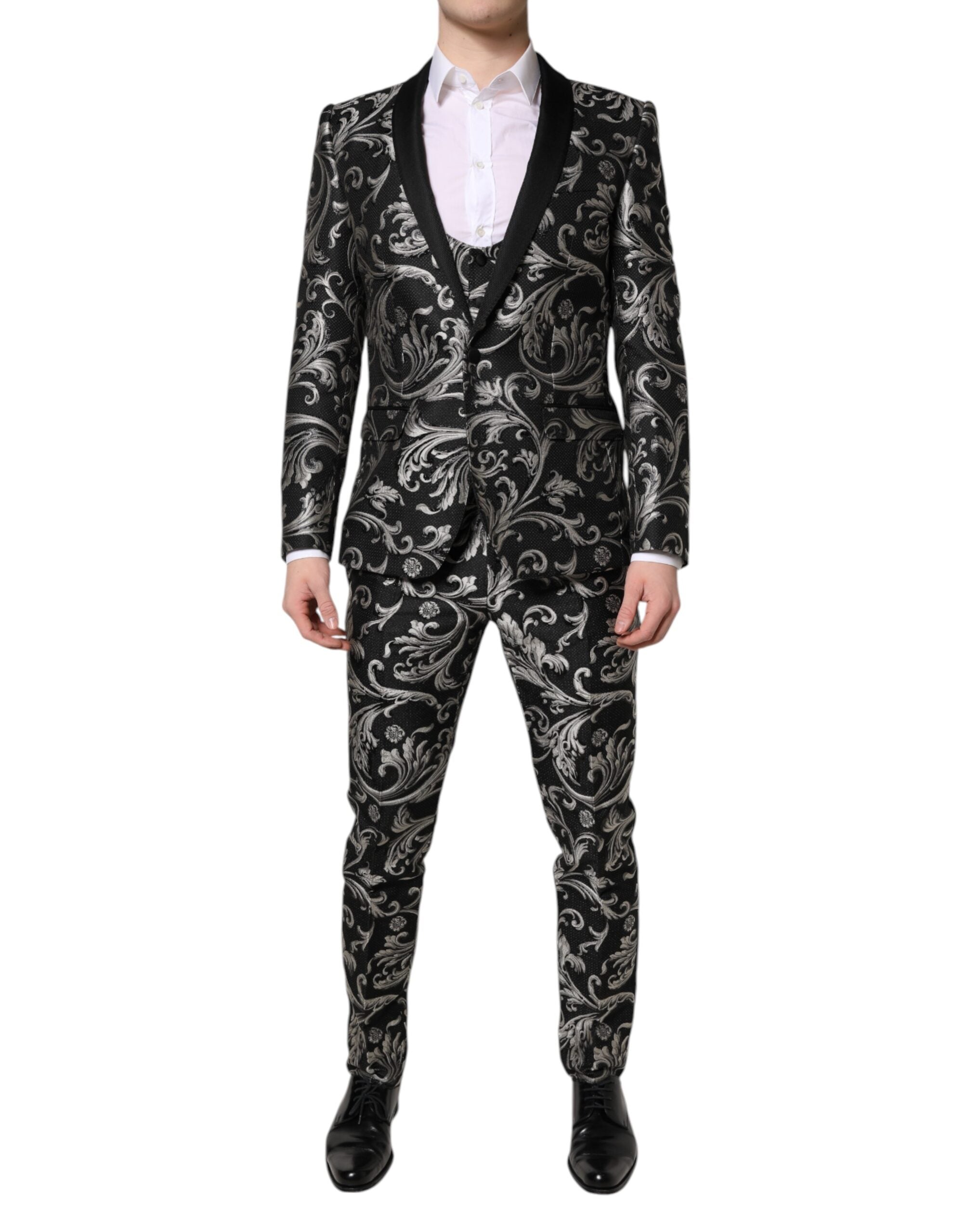 Slim-Fit Jacquard Pant Suit — Black
