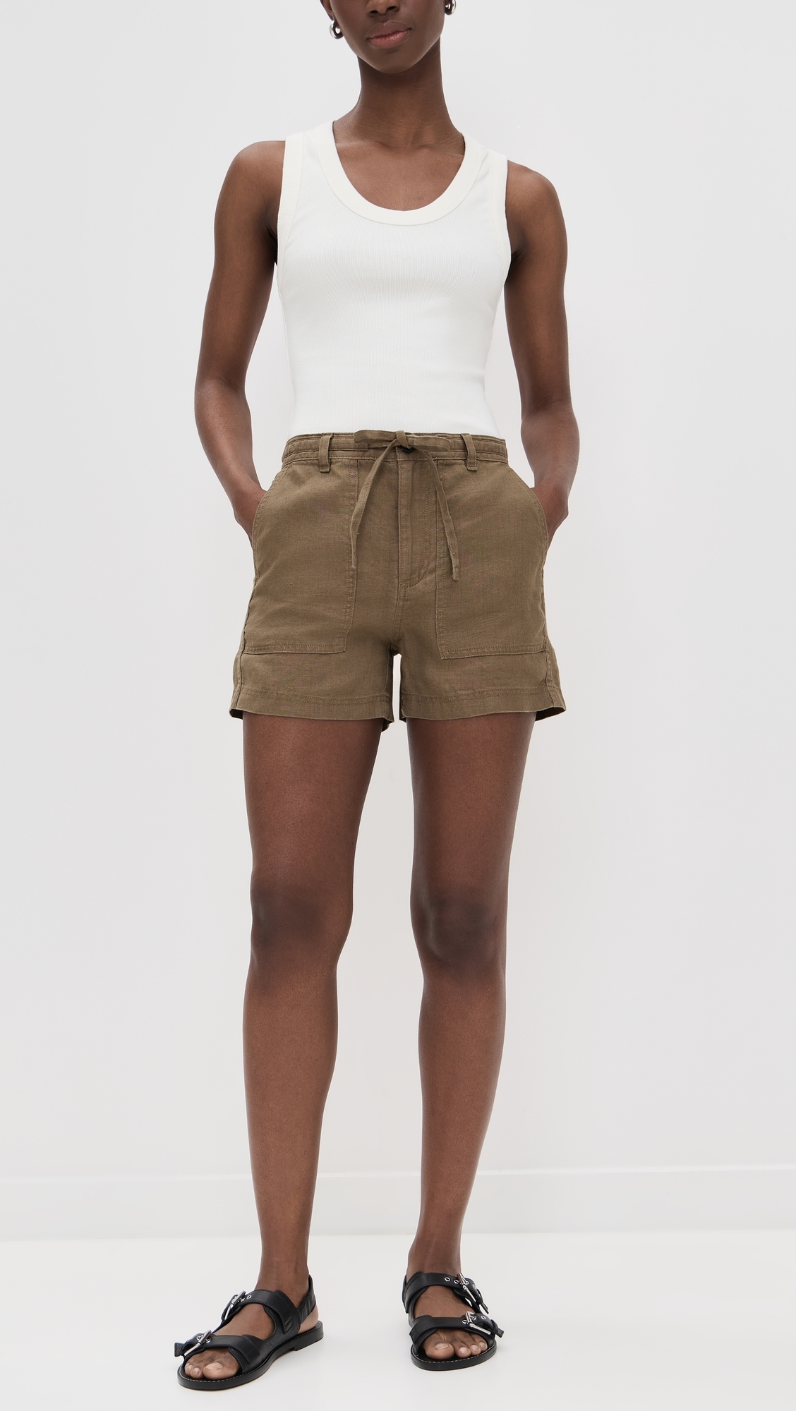 Madewell Linen Pull-On Drawstring Shorts Safari Khaki