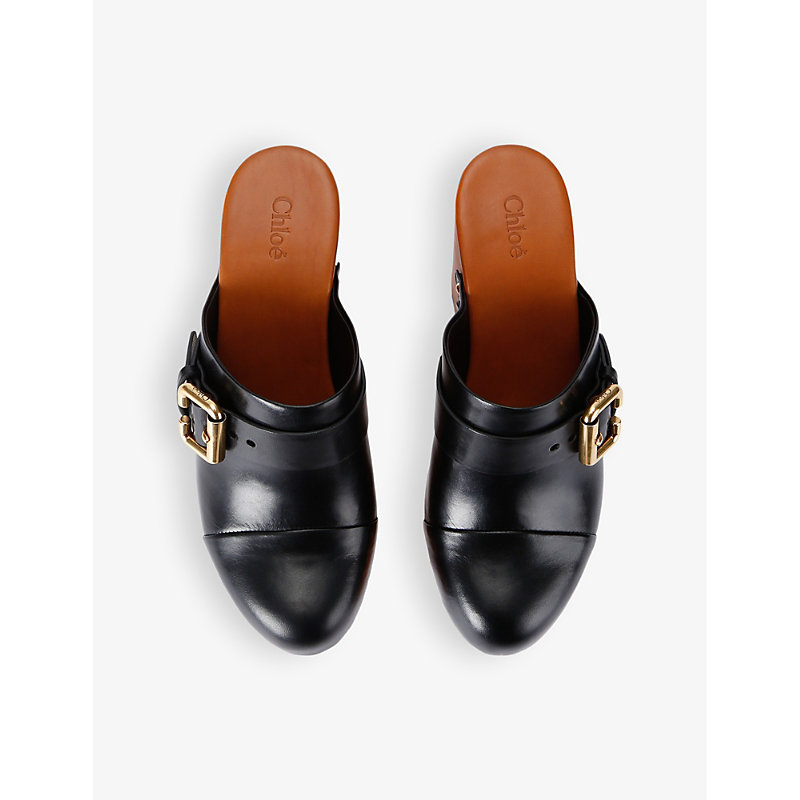 Womens Black Jeanette Wedge Cowhide Clogs