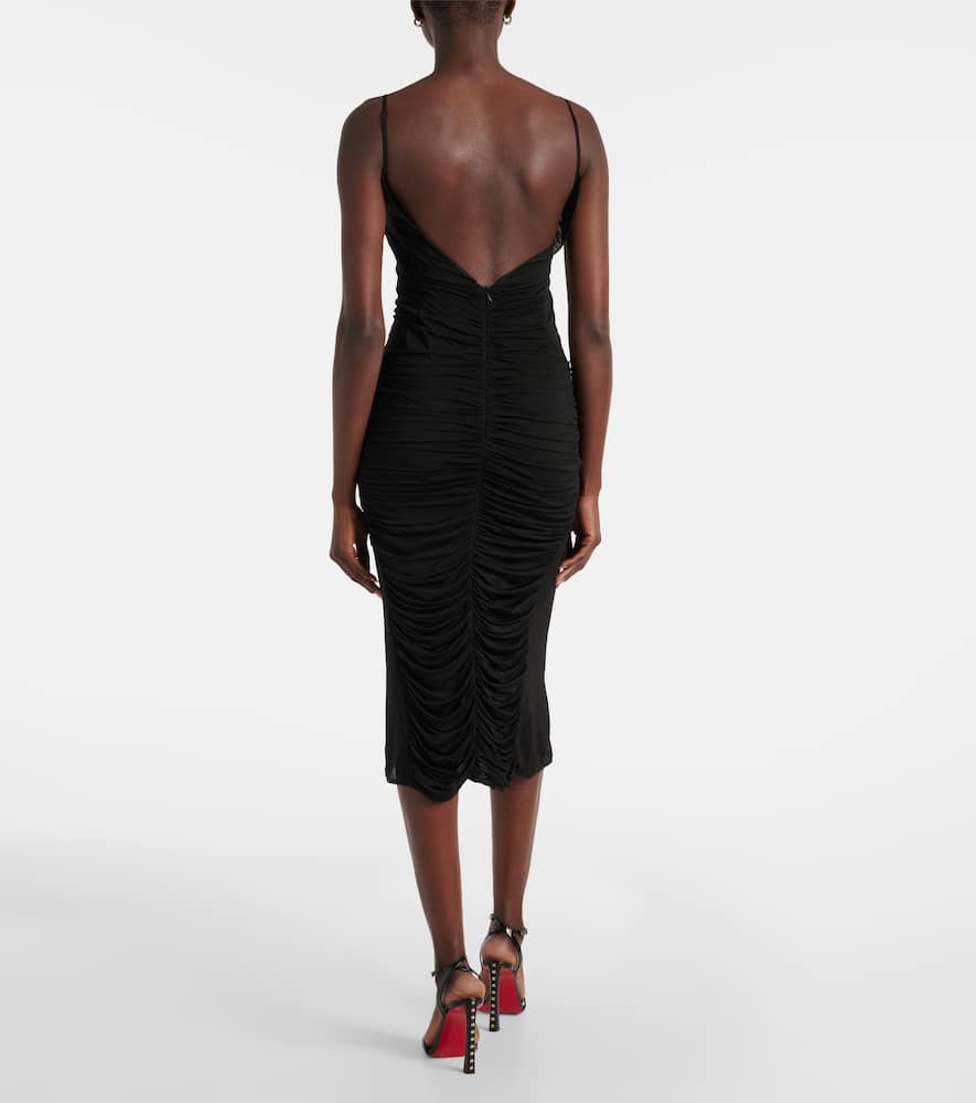 Ruched mesh midi dress