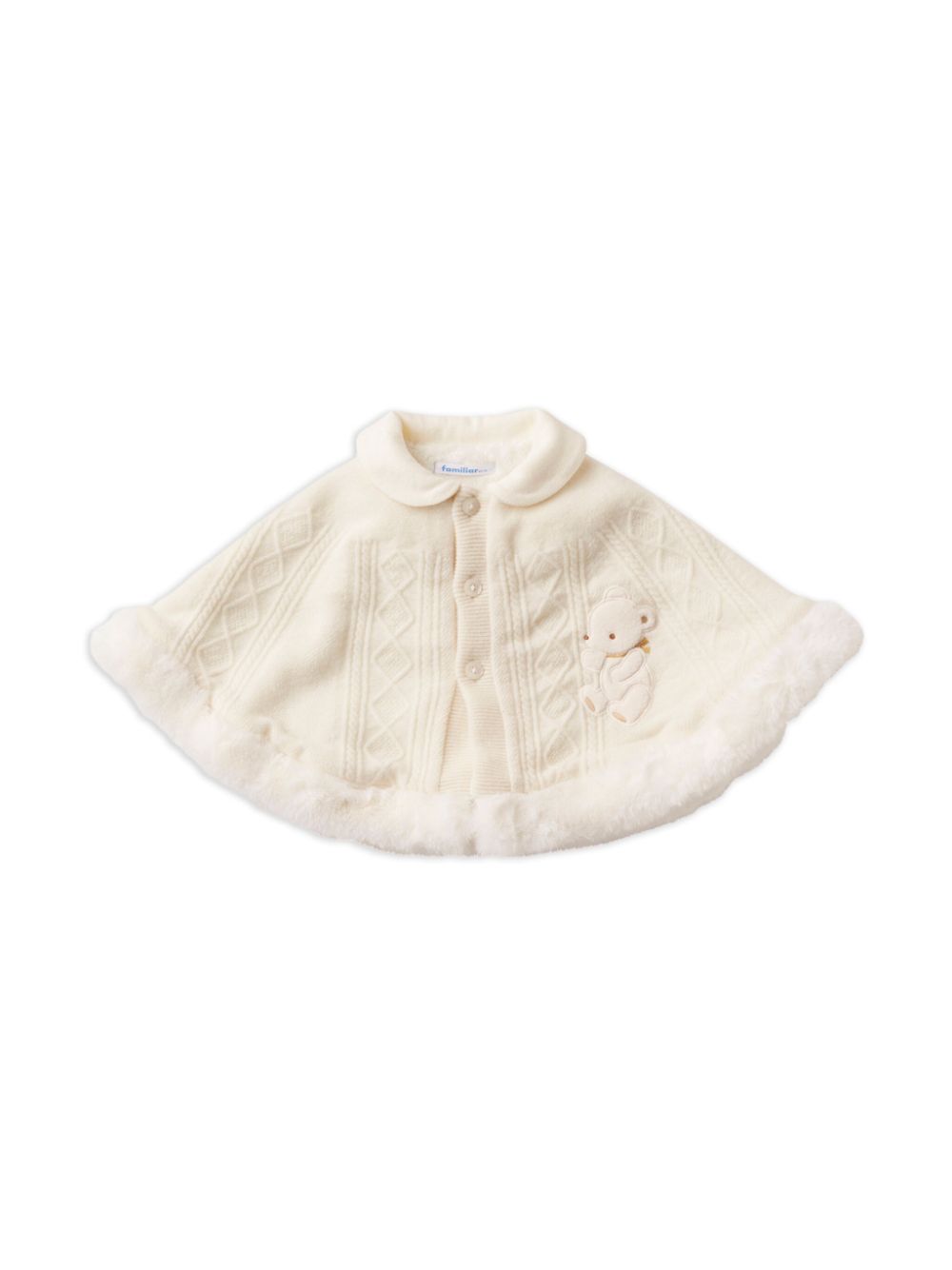 Bear-embroidered wool cape - Neutrals