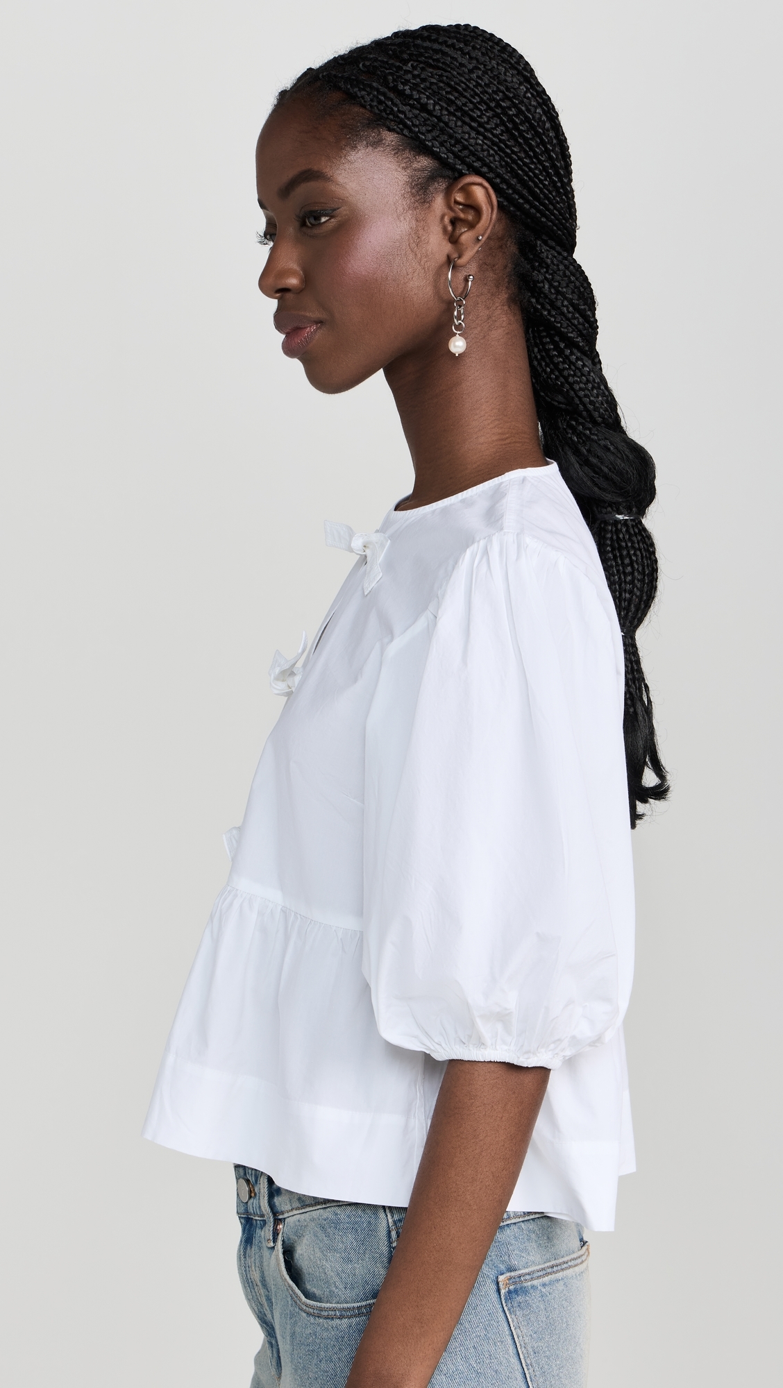 Cotton Poplin Peplum Blouse Bright White