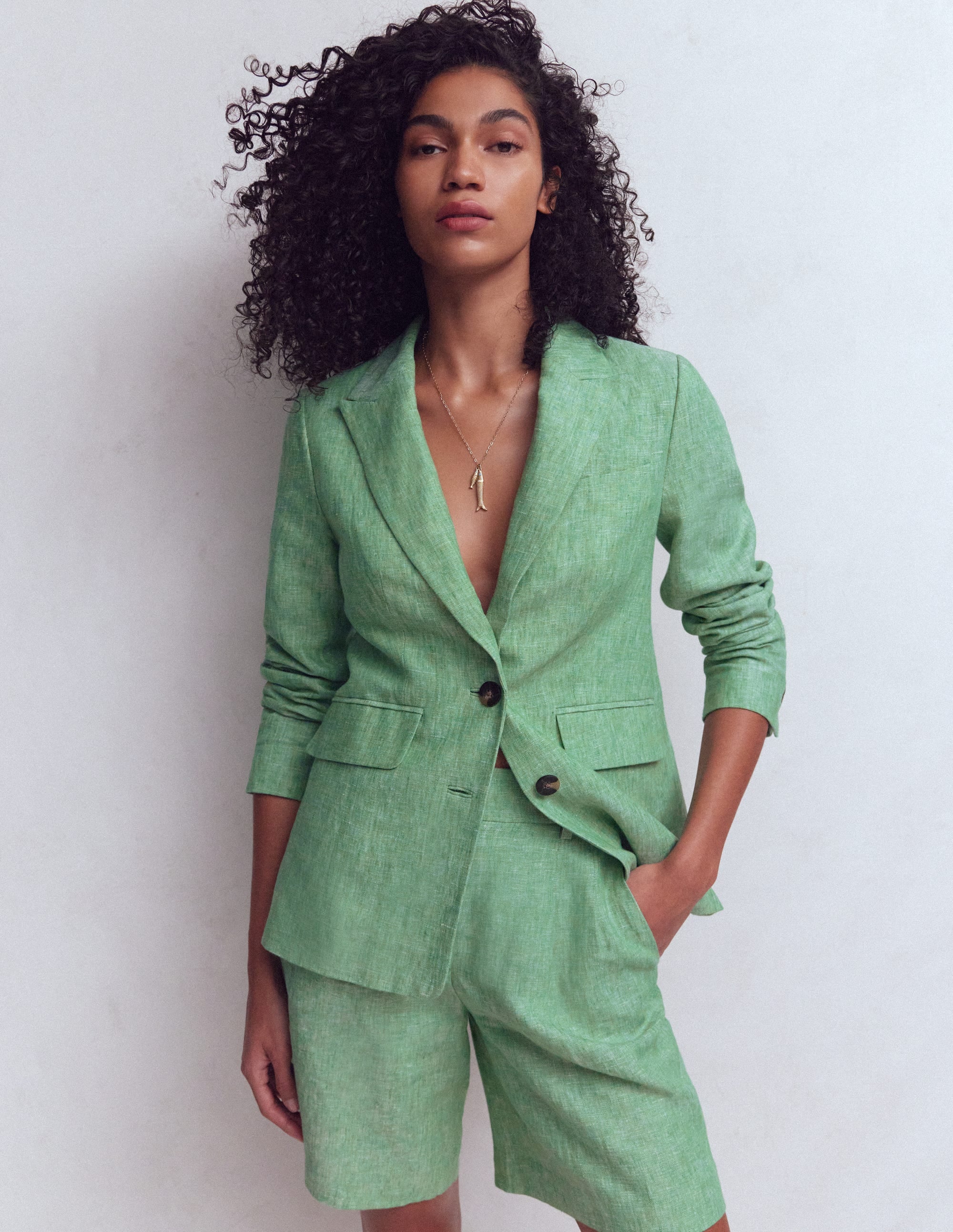 Women's Stamford Linen Blazer in Green | Size 0
