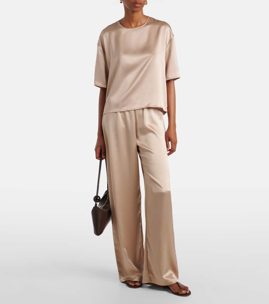 Barb mid-rise satin wide-leg pants