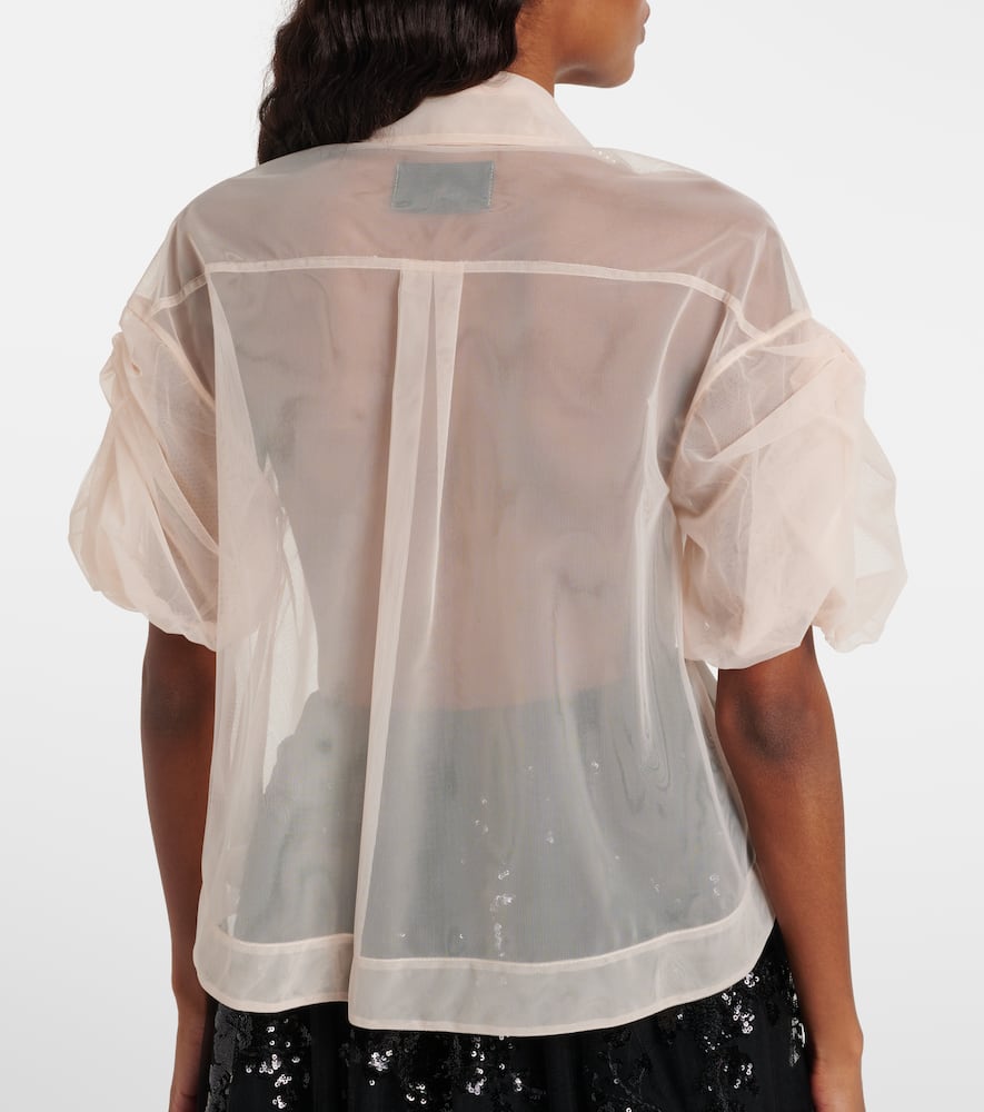 Cropped puff-sleeve tulle shirt