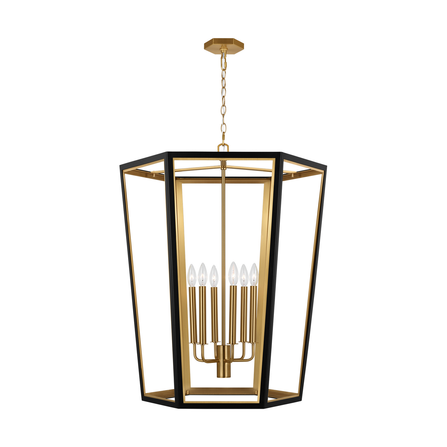 Curt 6-Light Chandelier in Midnight Black And Burnished Brass by Alexa Hampton