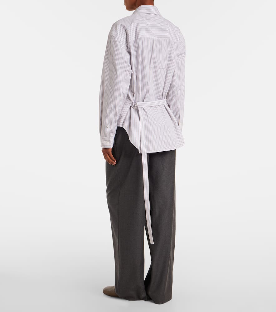Belted striped cotton poplin shirt
