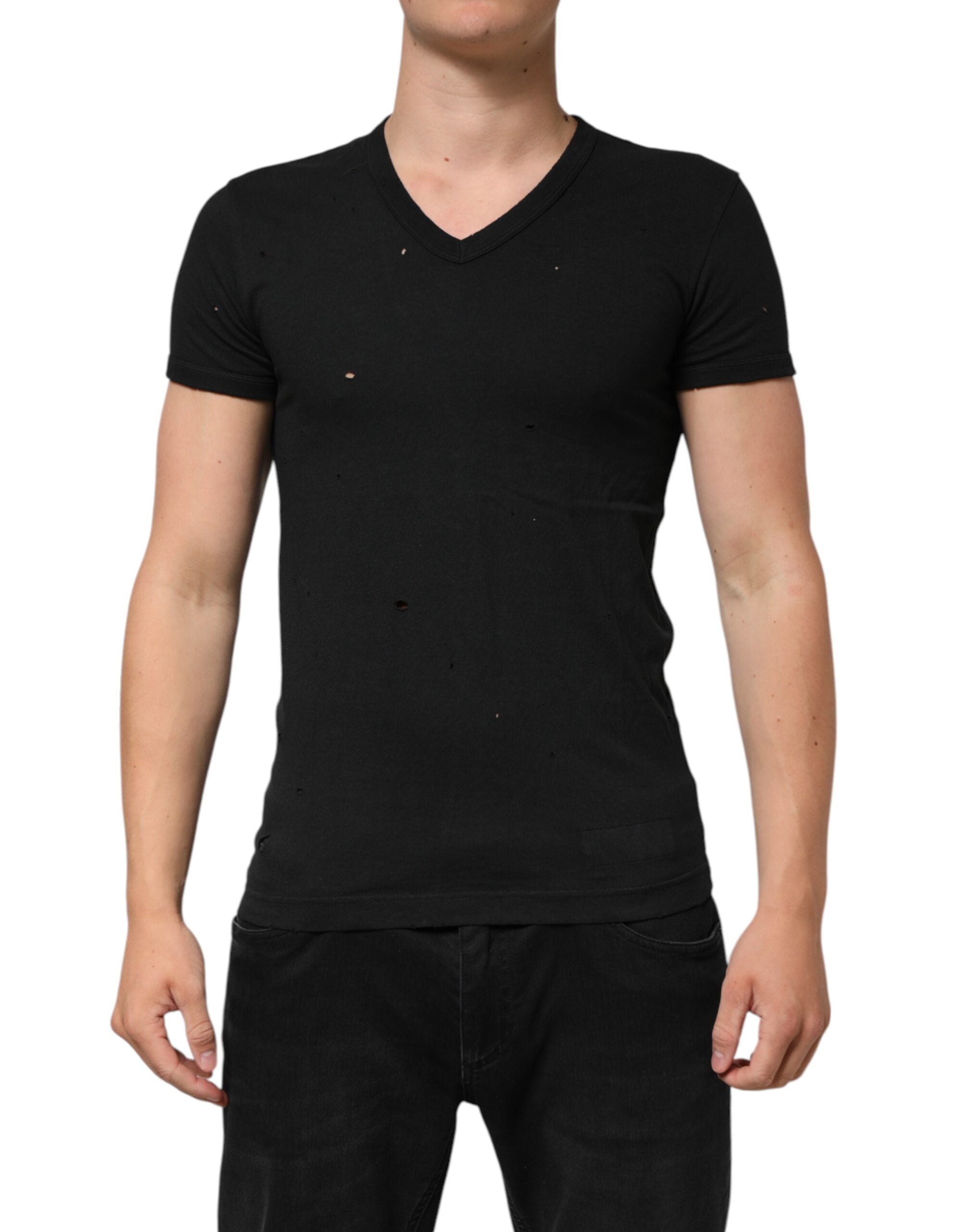 Punched-Hole Cotton T-Shirt — Black
