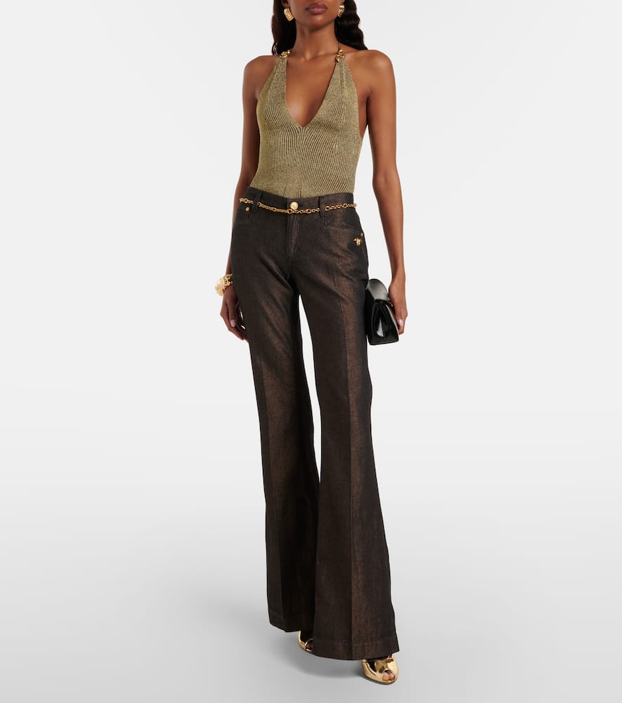 Embellished halterneck lamé bodysuit