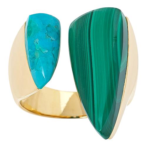 Rarities Malachite and Composite Turquoise Gold-Plated Open Space Ring - Gold
