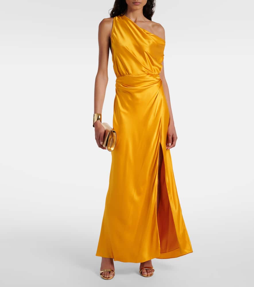 Draped silk satin wrap gown