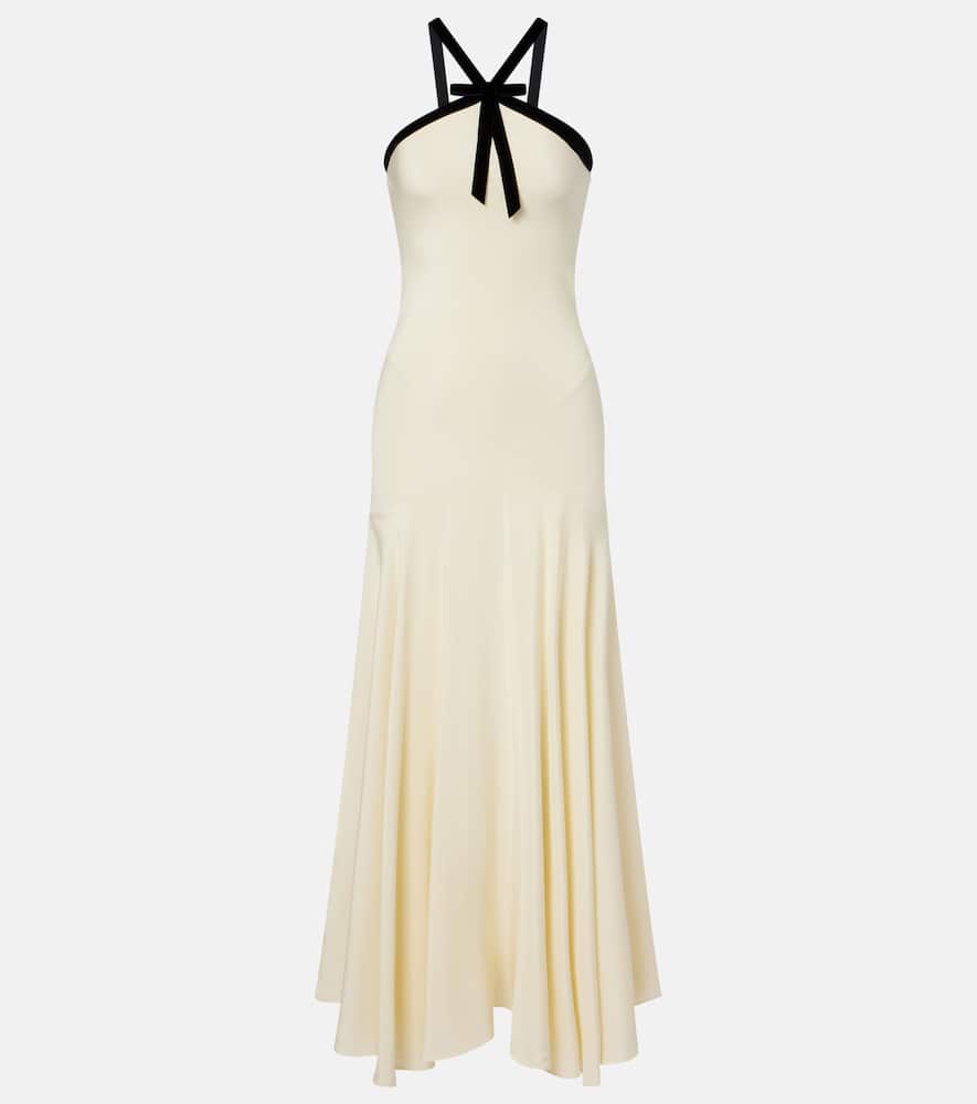 Velvet-trimmed silk crêpe maxi dress