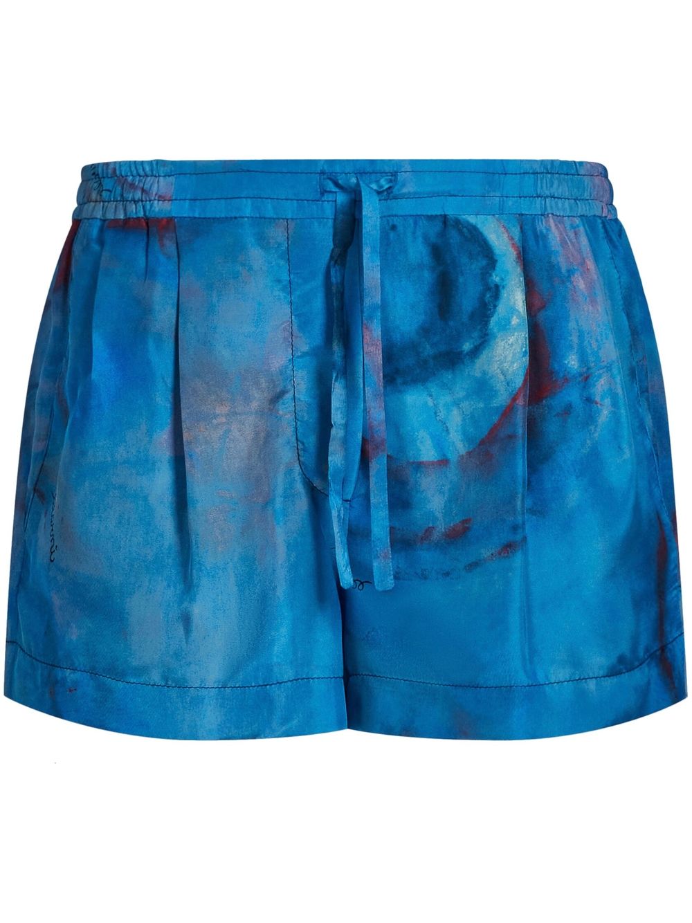 Drawstring-waist silk shorts - Blue