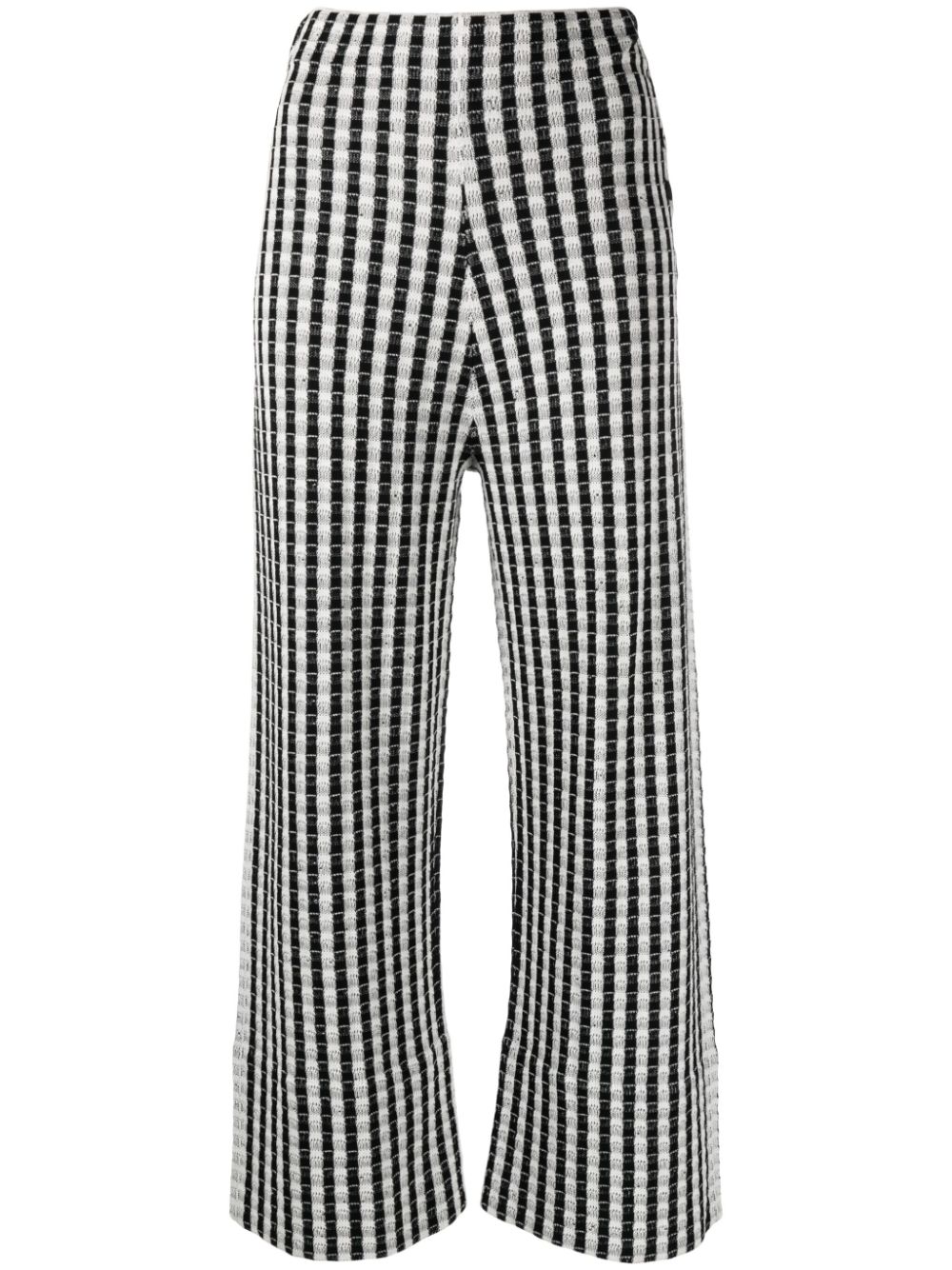 Checked knitted cotton trousers - White