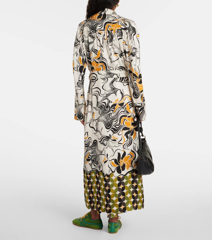 Printed double-breasted satin coat