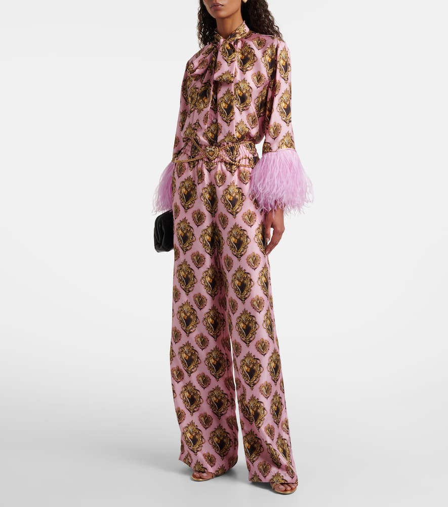 Printed high-rise silk palazzo pants