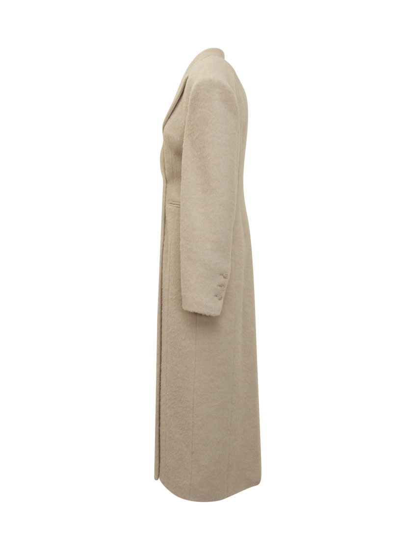Off White Peaked Lapel Trench Coat