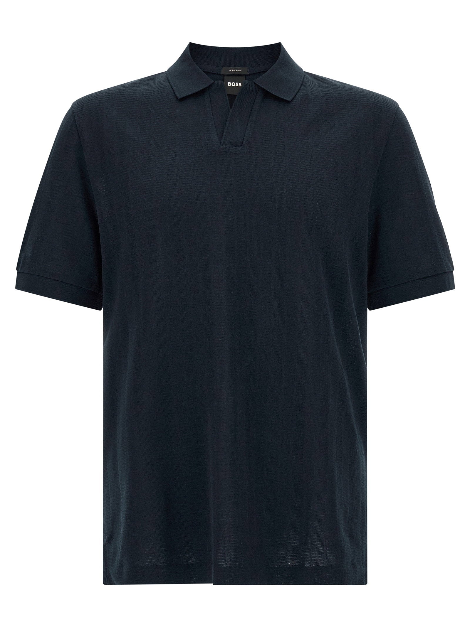 Structured Jacquard Cotton Polo Shirt — Navy