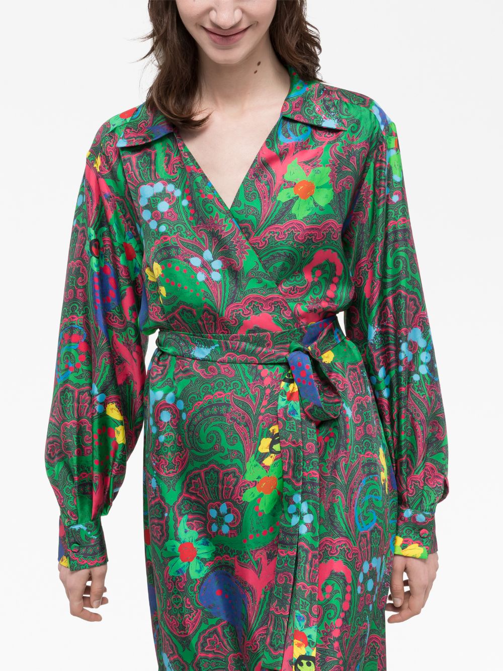- Paisley Print Long Wrap Dress