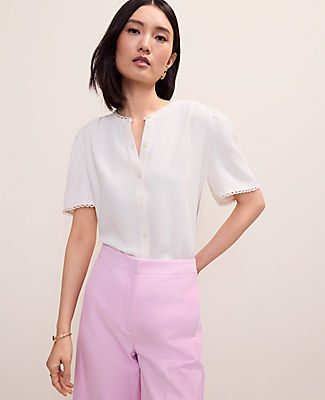Ann Taylor Petite Lace Trim Top