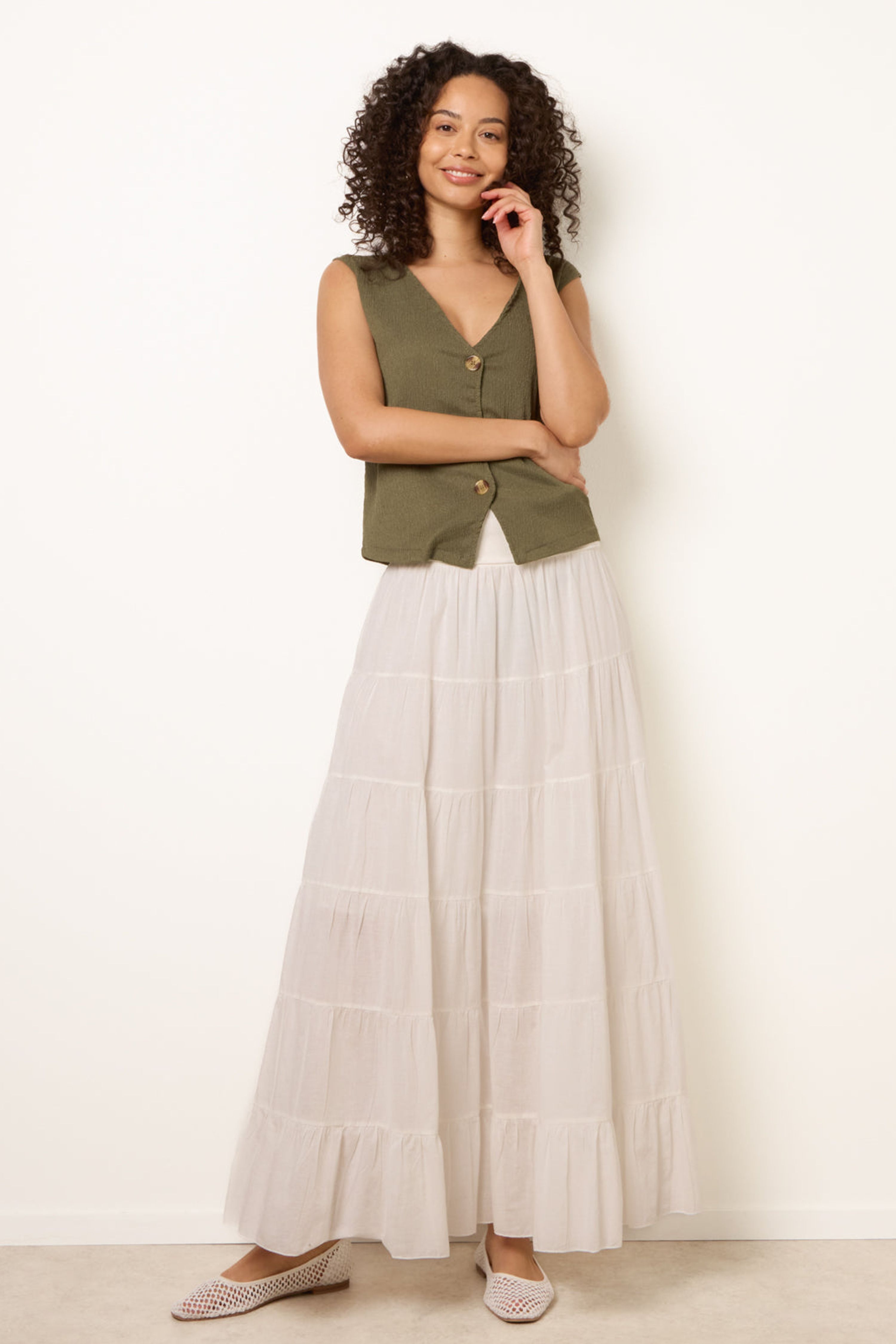 Blue Vanilla Ivory Jersey Band Tiered Skirt
