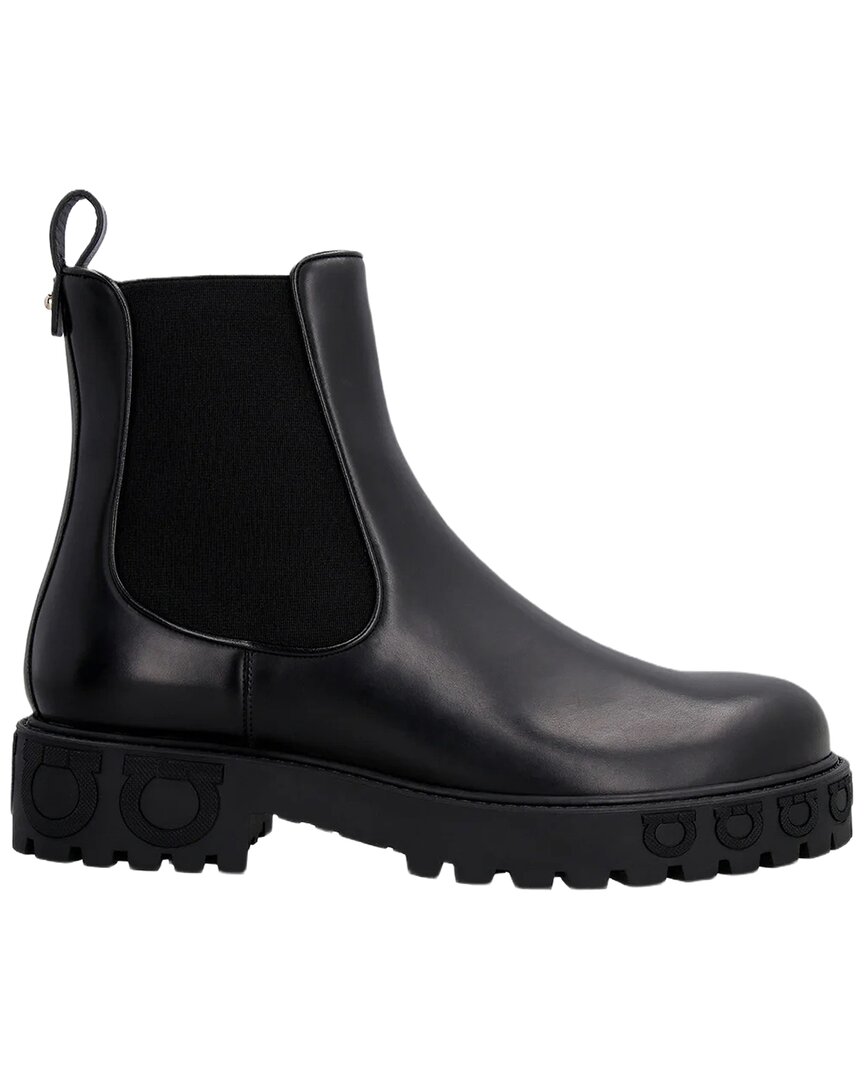 Gancini Logo Leather Chelsea Boot