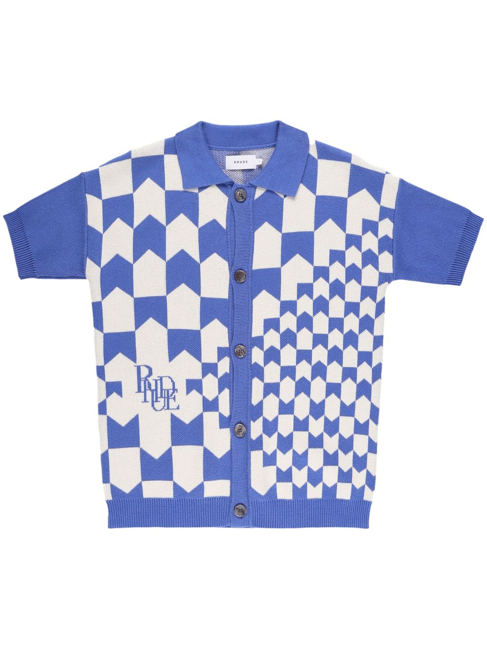 Racing Checkered knitted polo shirt - Blue