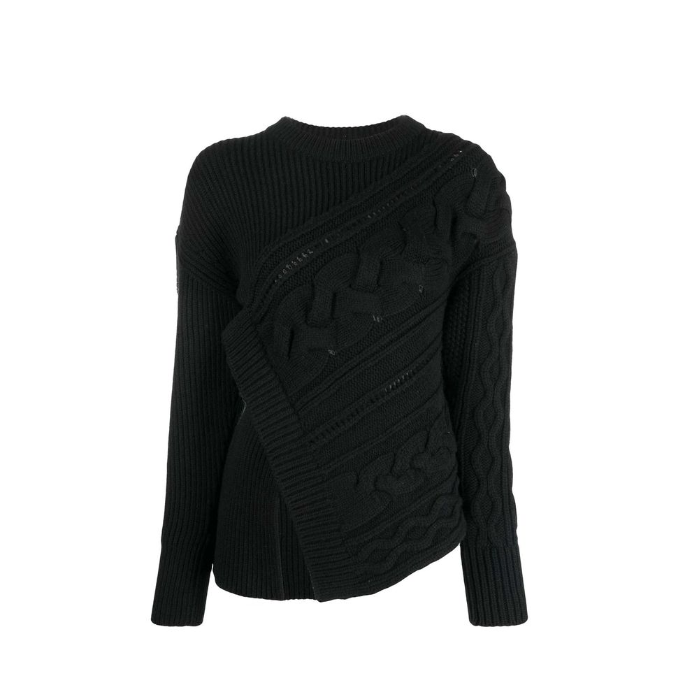 Cable Knit Wool Sweater — Black