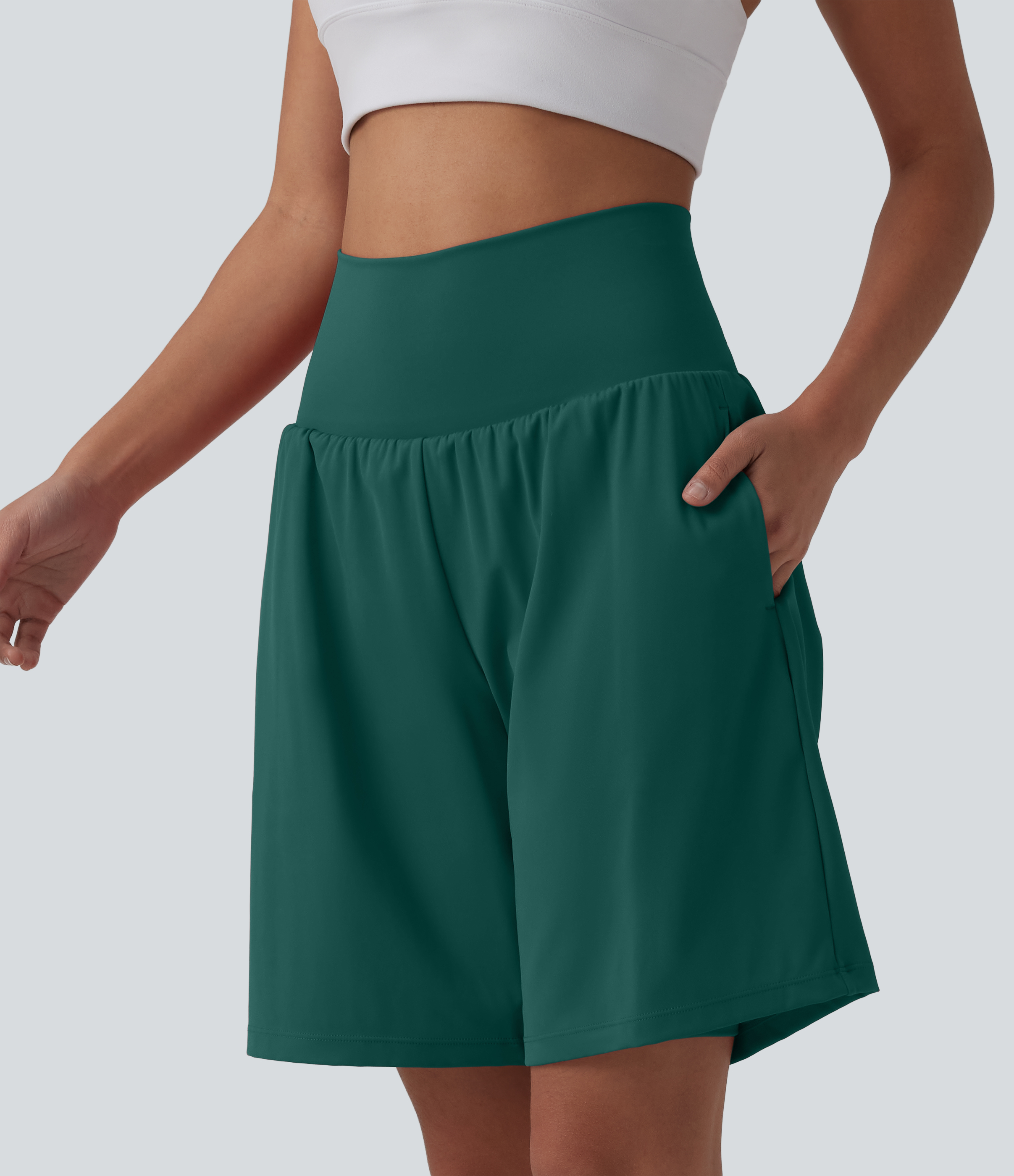 "SoftlyZero™ Airy Super High Waisted 2-in-1 Cool Touch Yoga Shorts 9"" with Pockets Gym Short - Forest Biome