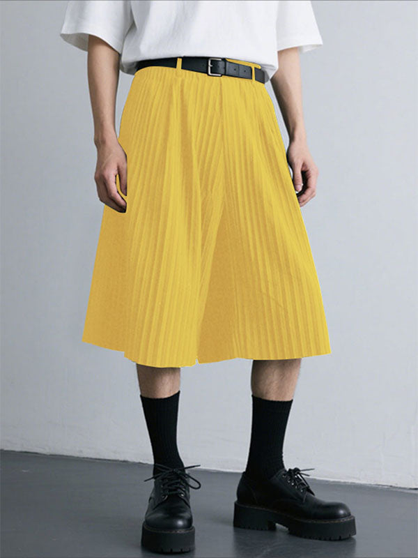 Men's Solid Texture Casual Short SKUL23771 - Yellow / S