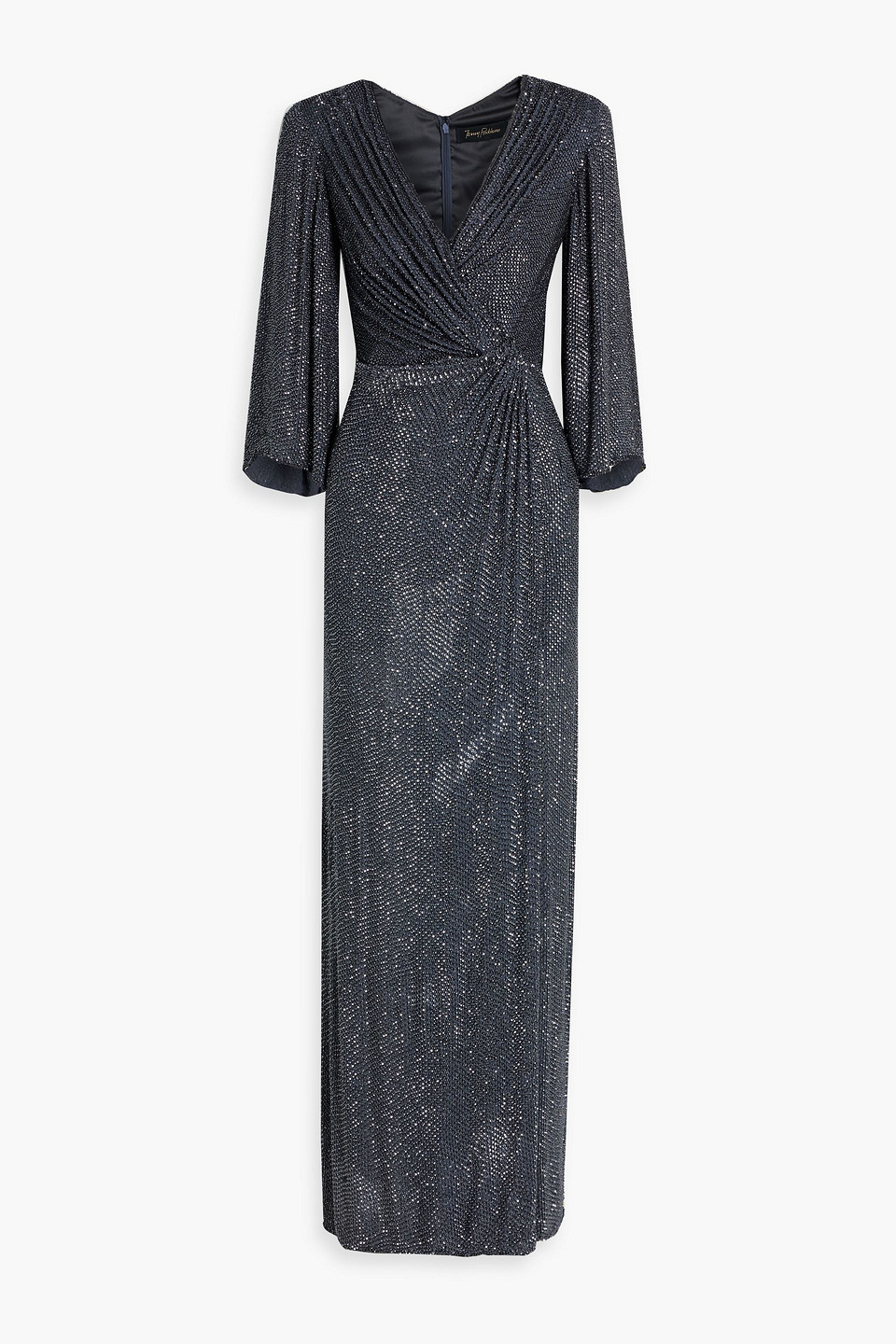 Luna wrap-effect embellished chiffon gown - Gray - UK 8