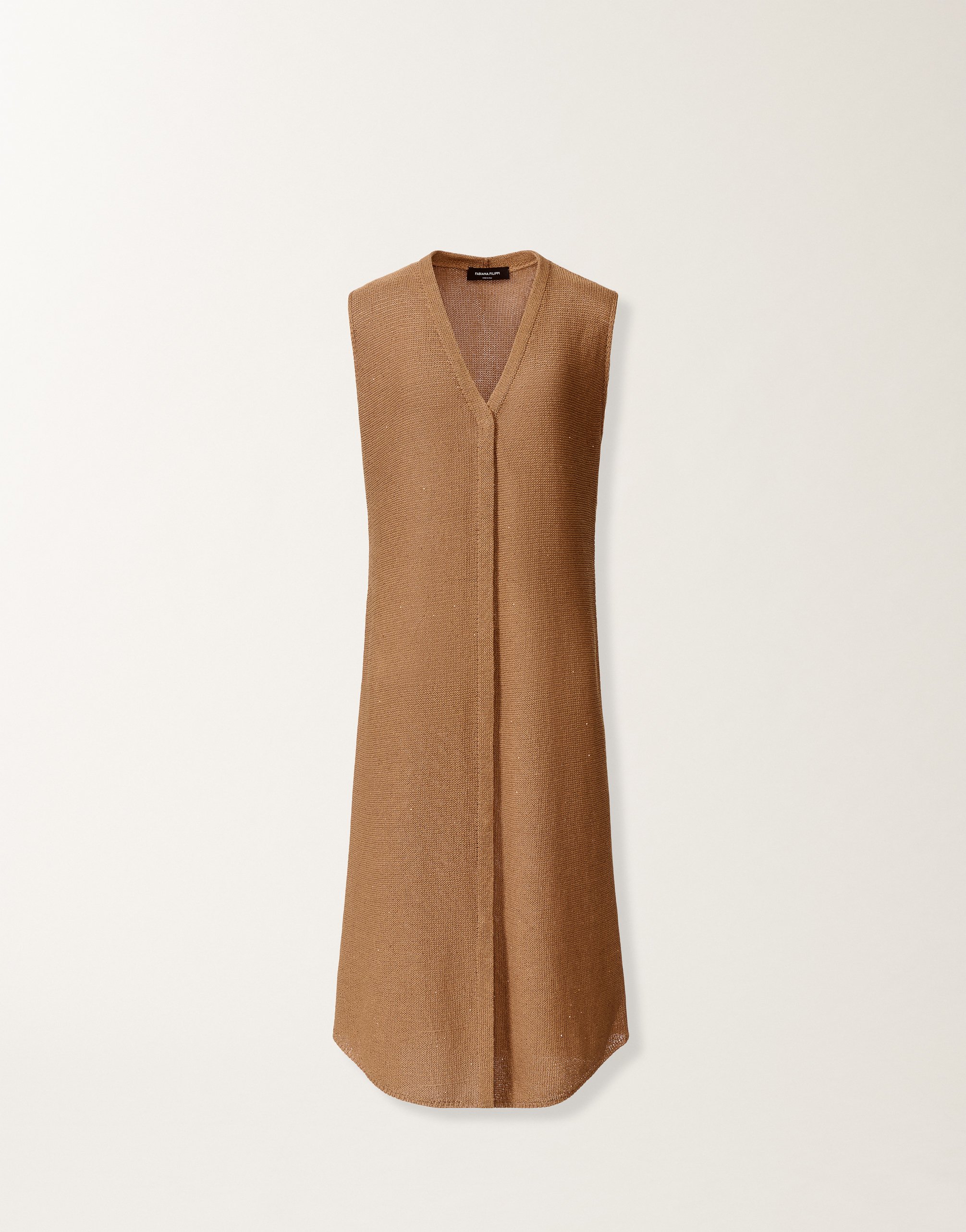 Cardigan vest in cotton and linen with sequins, wicker