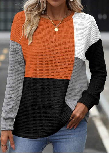 Modlily Plus Multi Color Patchwork Long Sleeve Sweatshirt - 1X