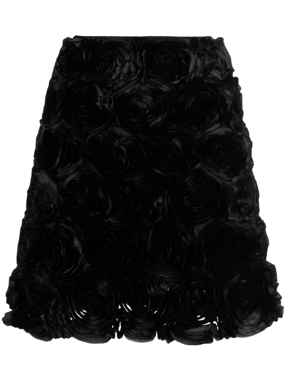 Floral-appliqué silk skirt - Black