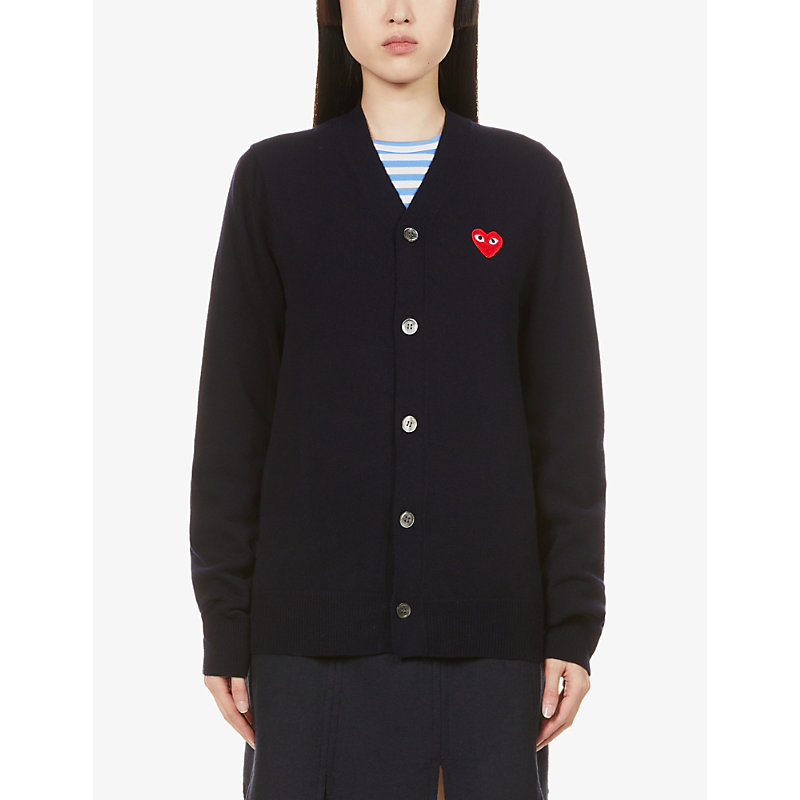 Mens Heart-Embroidered Wool Cardigan