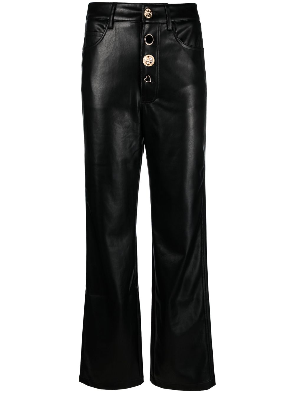 Button-embellished high-waist trousers - Black