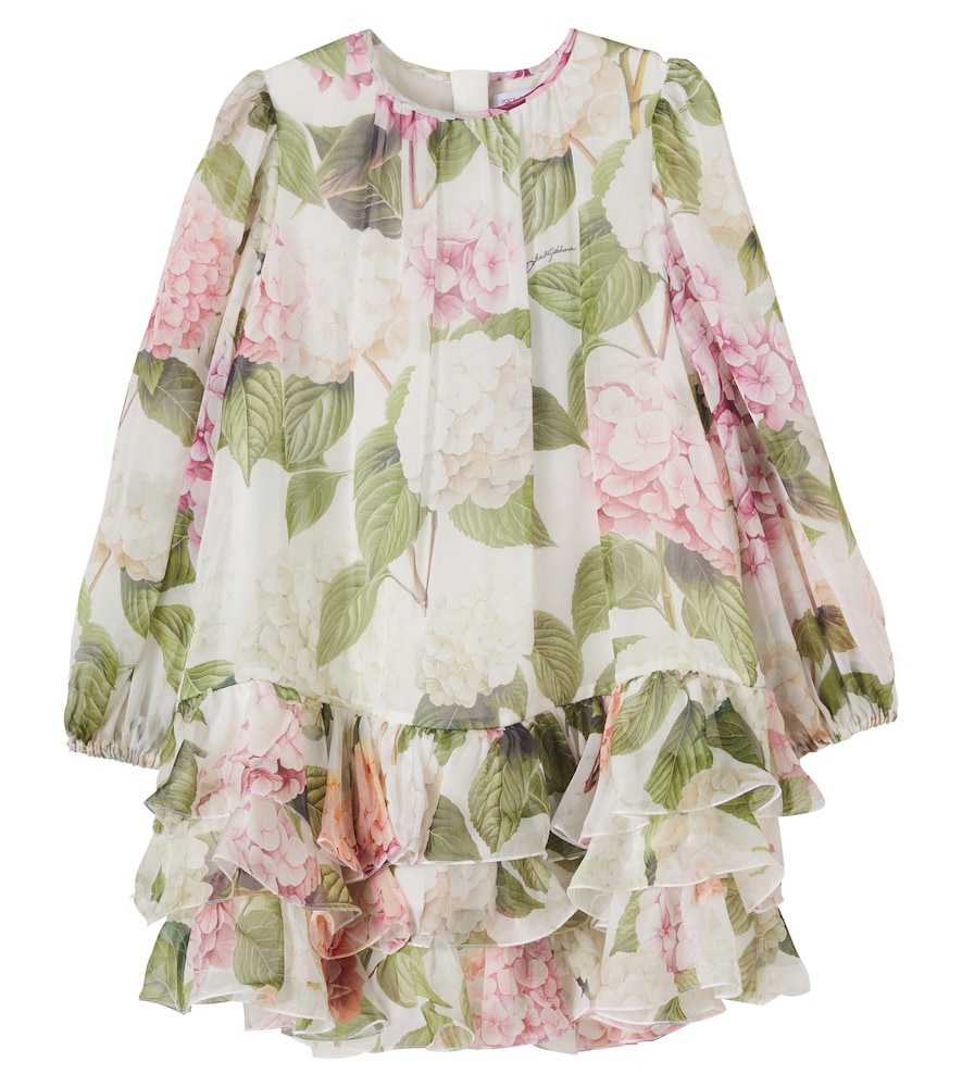 Floral ruffled silk chiffon dress