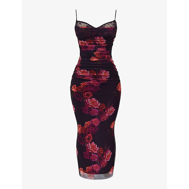 Womens Romantic Floral Nalini Floral-print Corseted Stretch-woven Maxi Dress b