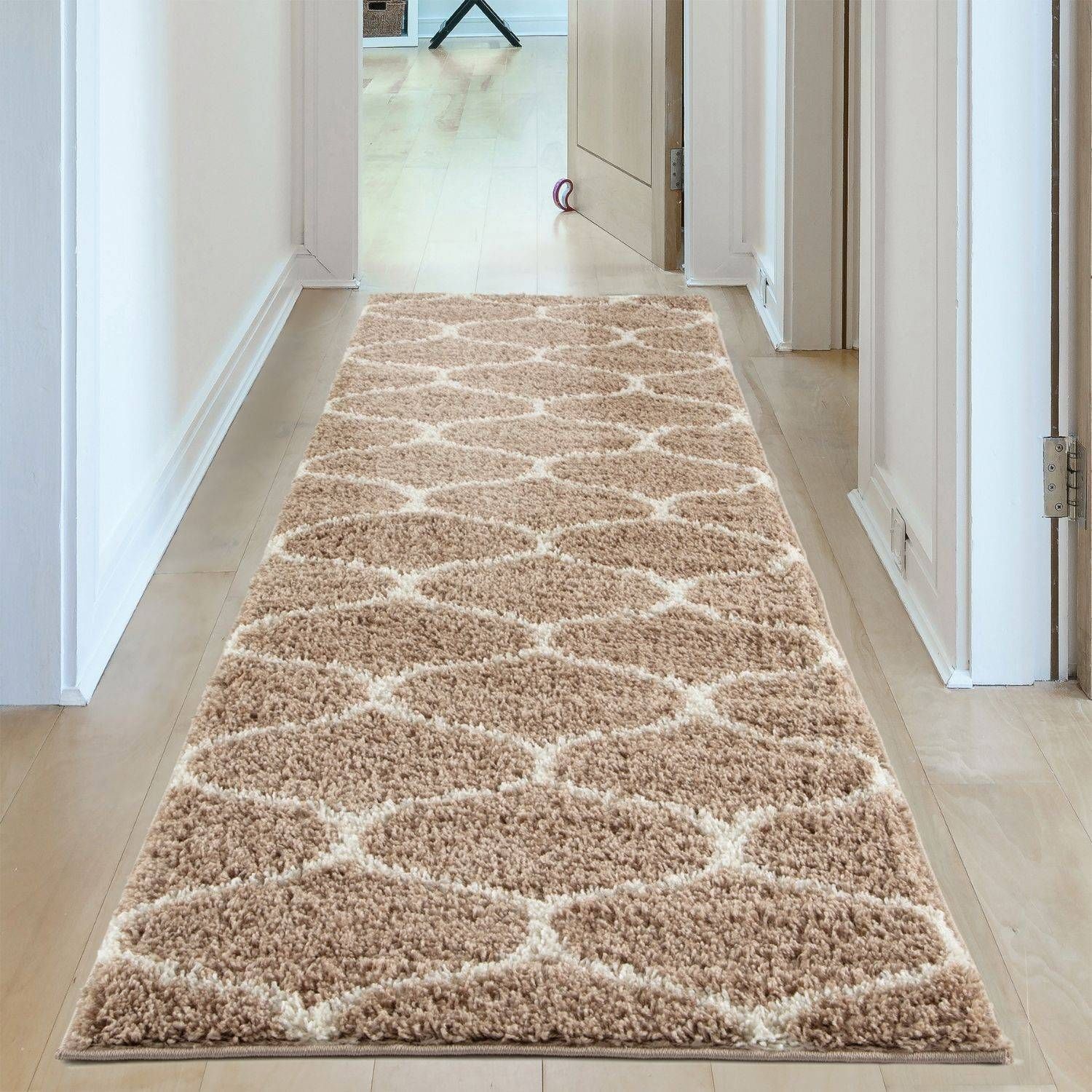 THE RUGS Unisex Moroccan Soft High Pile Shaggy Trellis Rugs & Runners Living Room in Beige | : x 150c