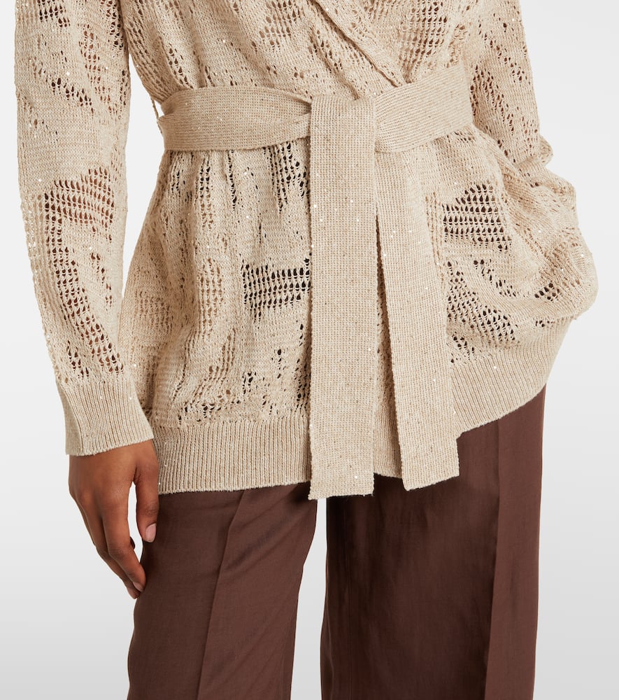 Open-knit linen and cotton wrap cardigan