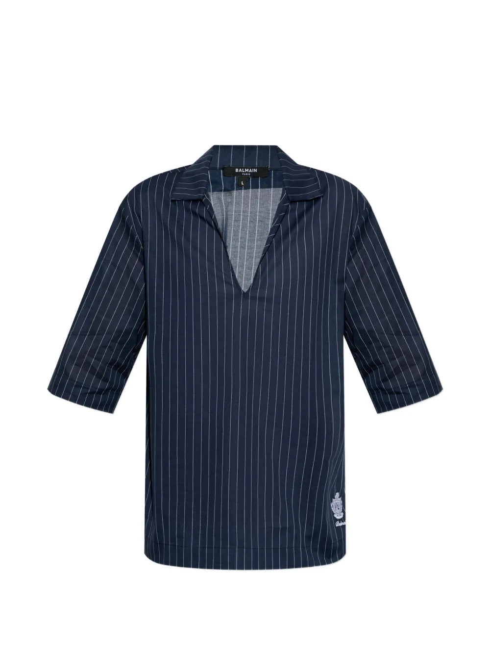 Pinstripe V-Neck Cotton T-Shirt — Navy