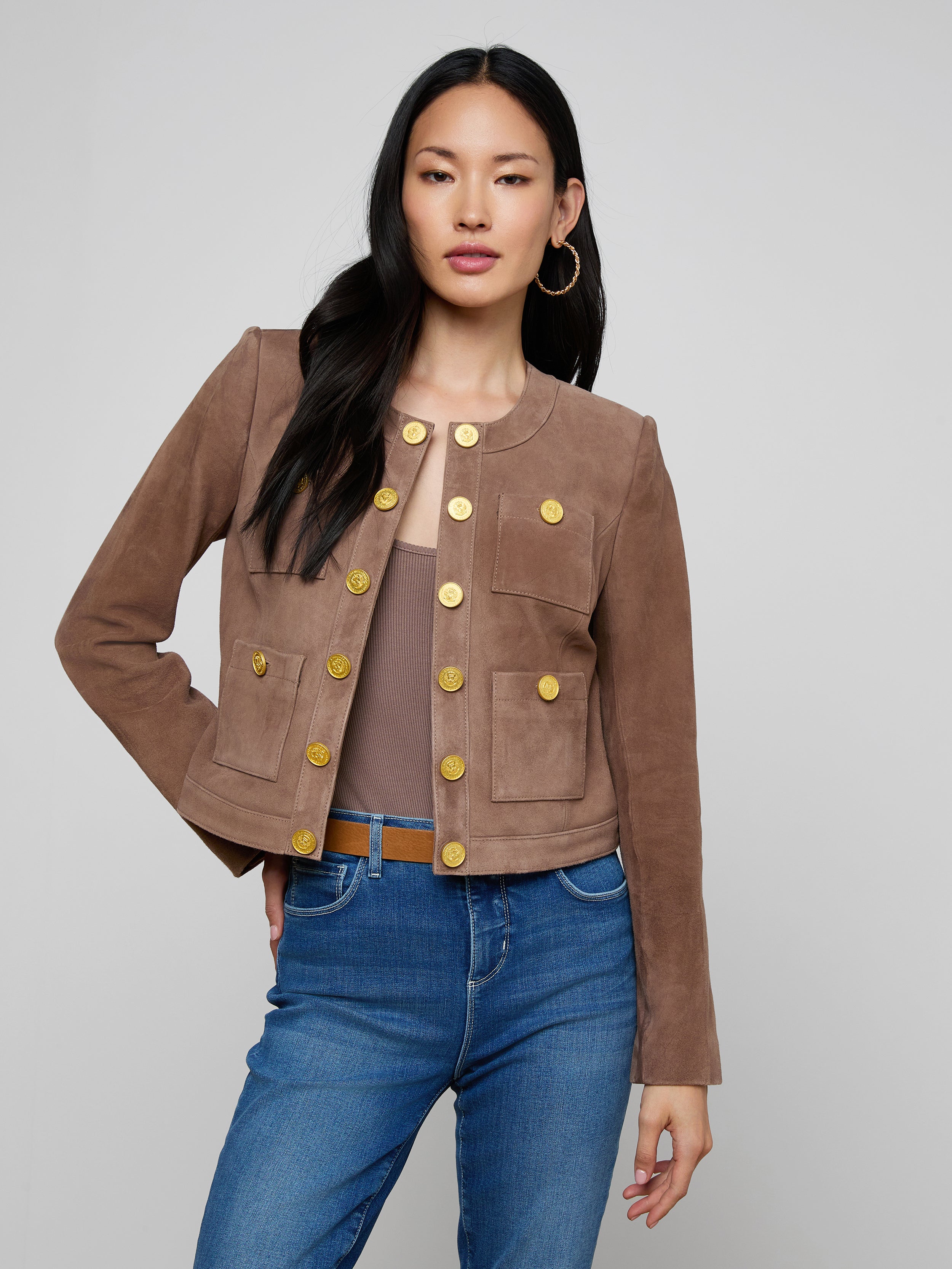 Jayde Collarless Jacket In Cardamom