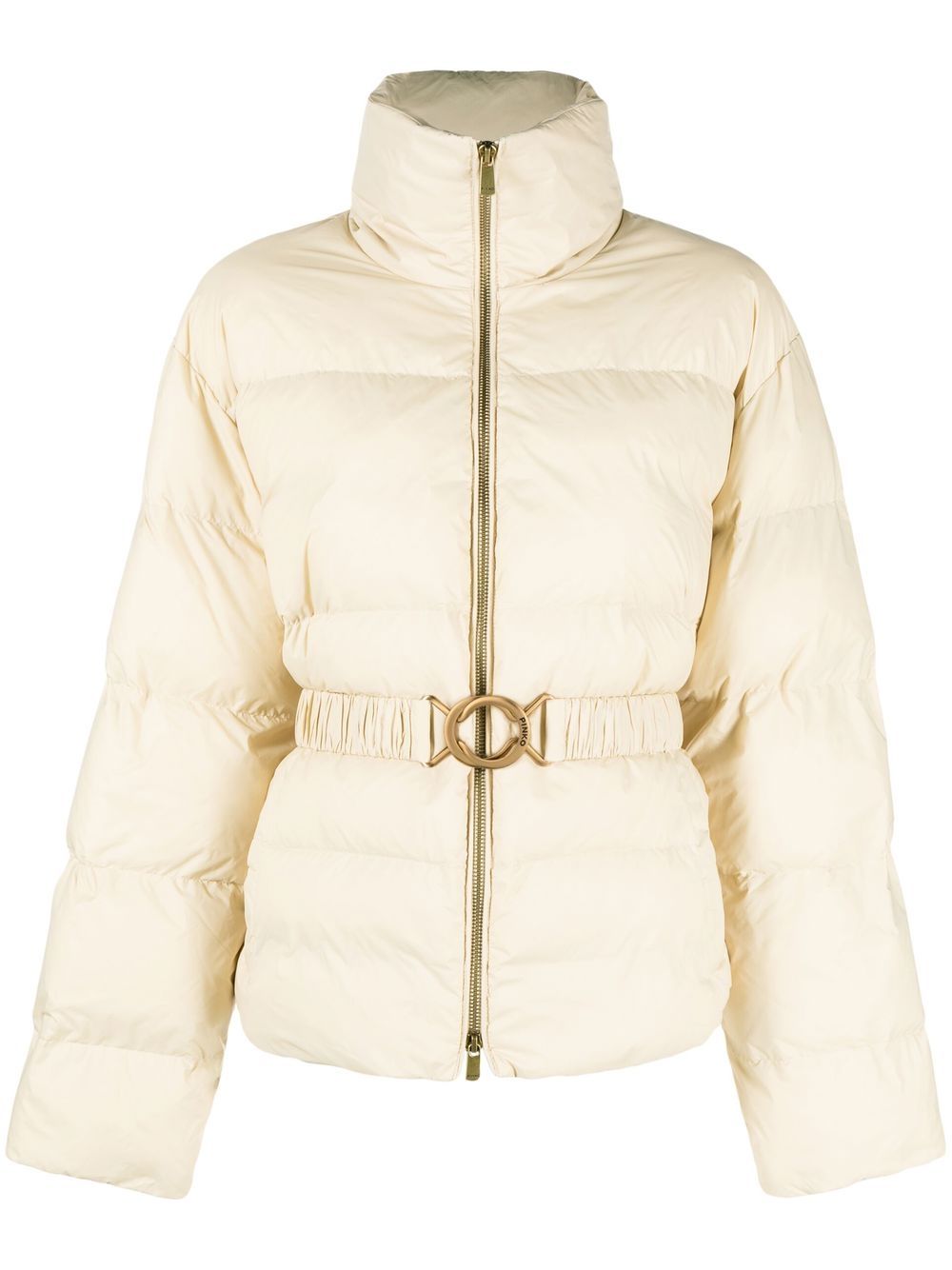 Logo print collar puffer jacket - Neutrals