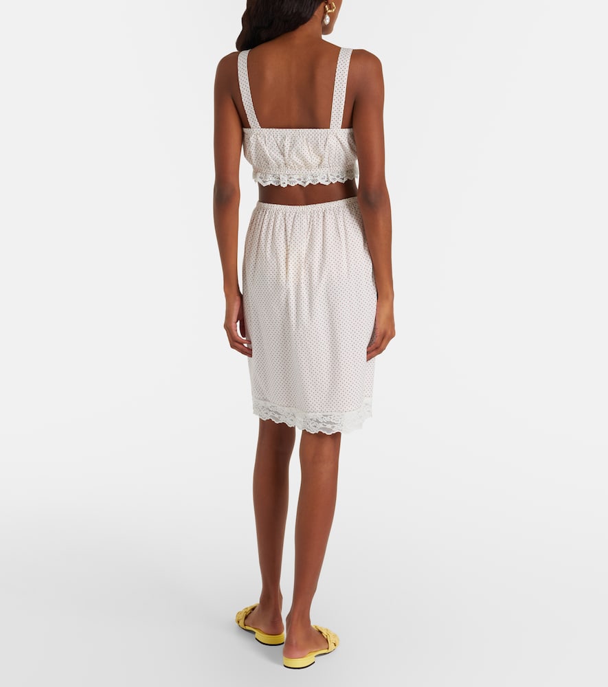 Marlowe lace-trimmed polka-dot cotton midi skirt