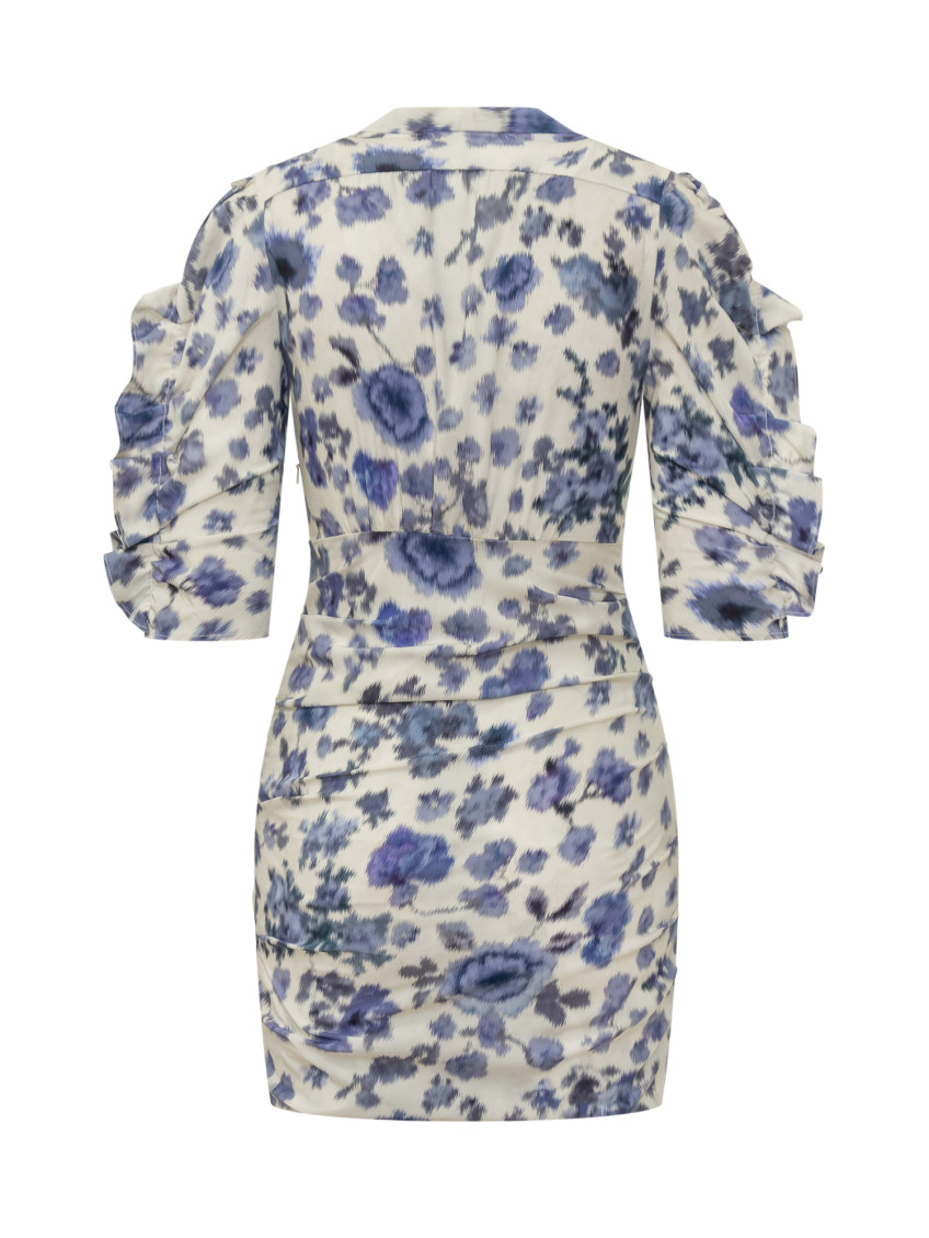 Blue Floral V Neck Mini Dress