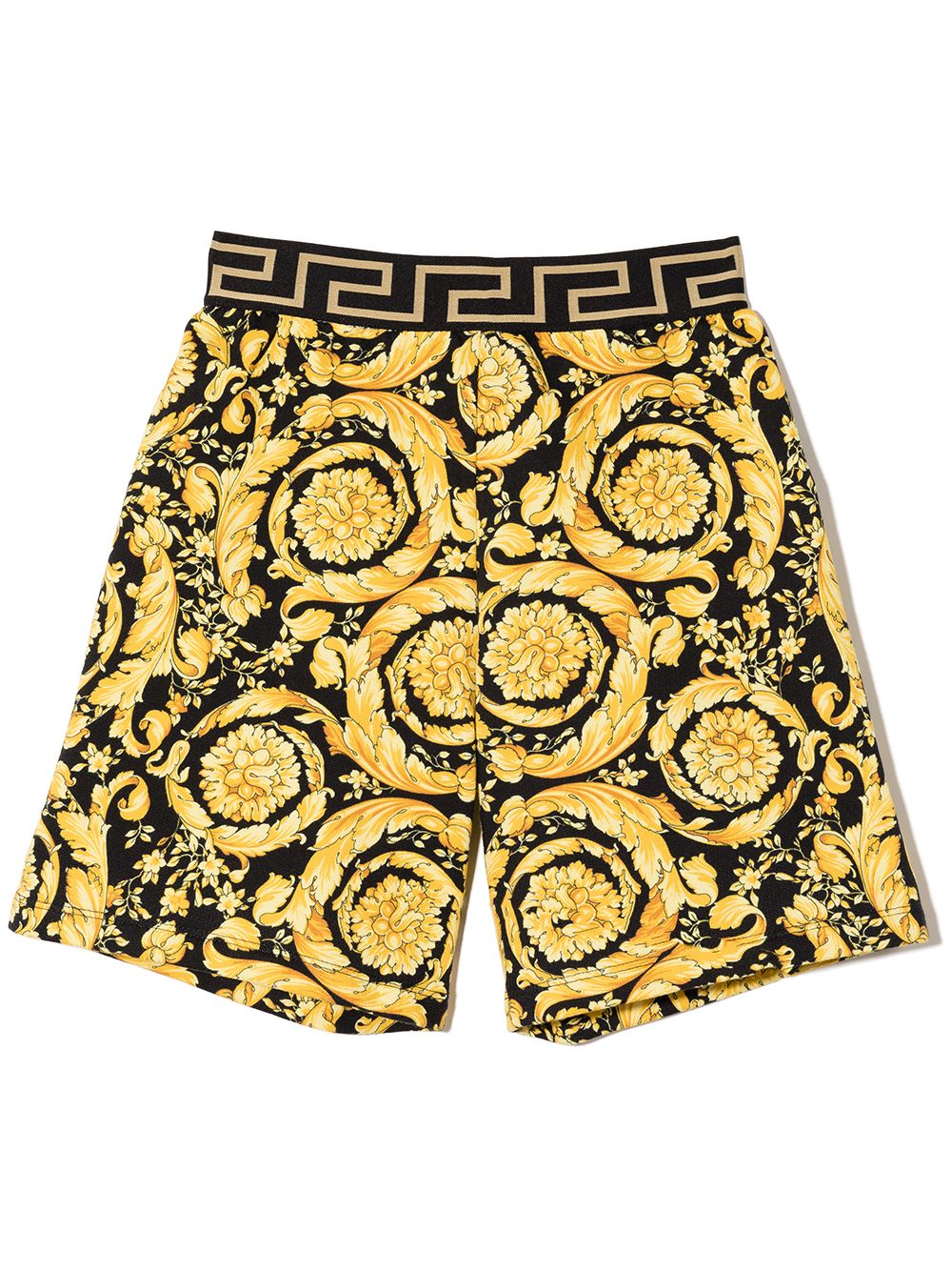 Barocco Kids-print cotton shorts - Black